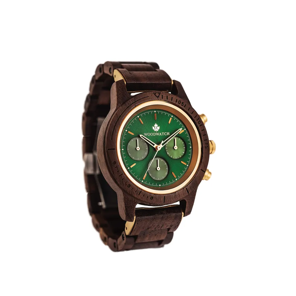 Woodwatch Classic Emerald Gold orologio cronografo legno 42 mm