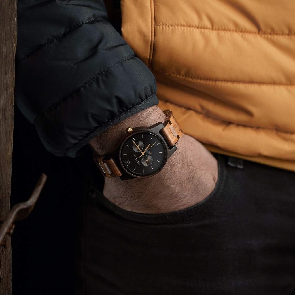 WoodWatch Classic Dark Forest orologio legno nero bracciale
