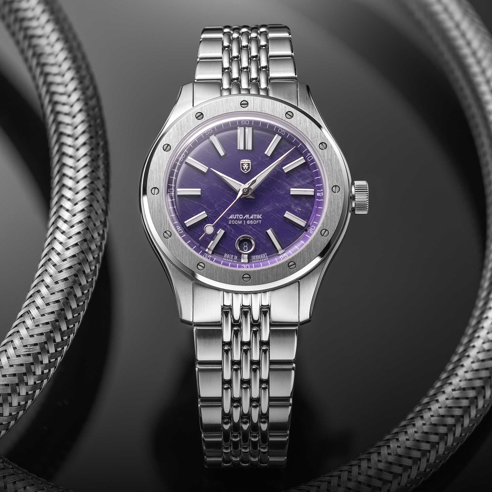 Heinrich Helicoprion orologio automatico ametista SW200-2