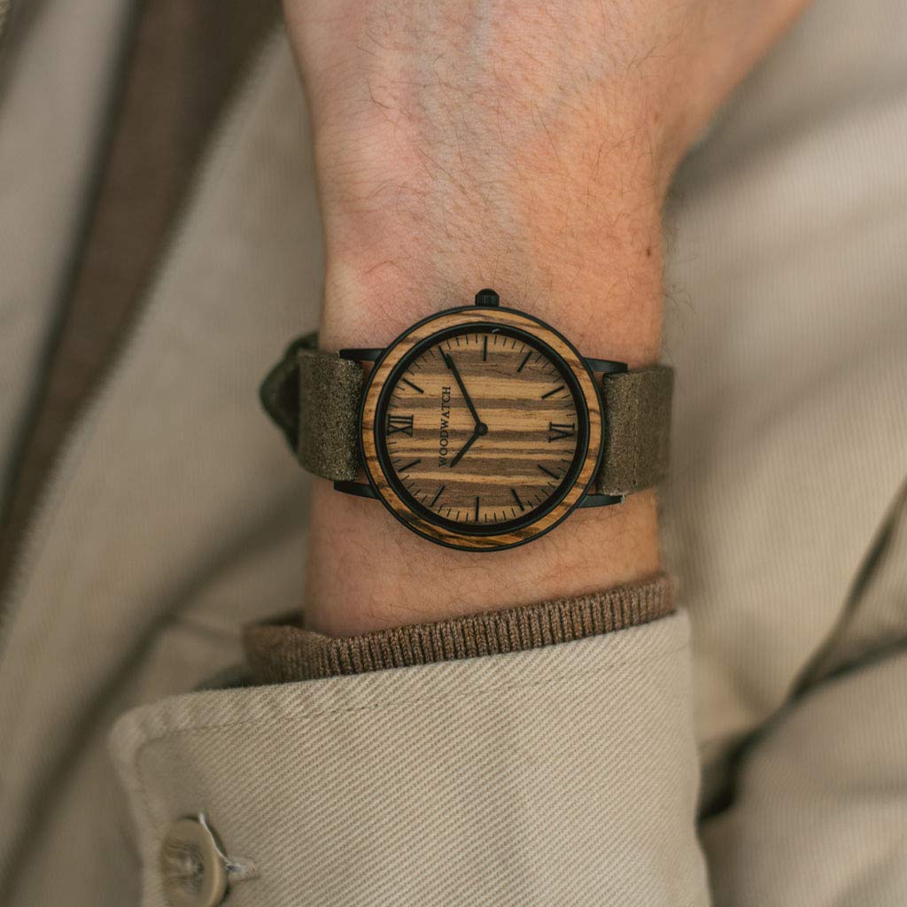WoodWatch Classic Striped Zebra Khaki orologio legno 40 mm