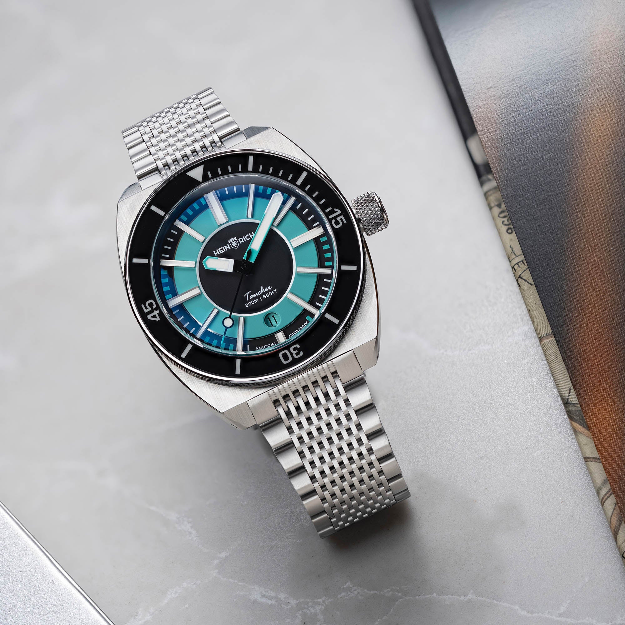 Heinrich Taucher Sport orologio turchese acciaio bracciale