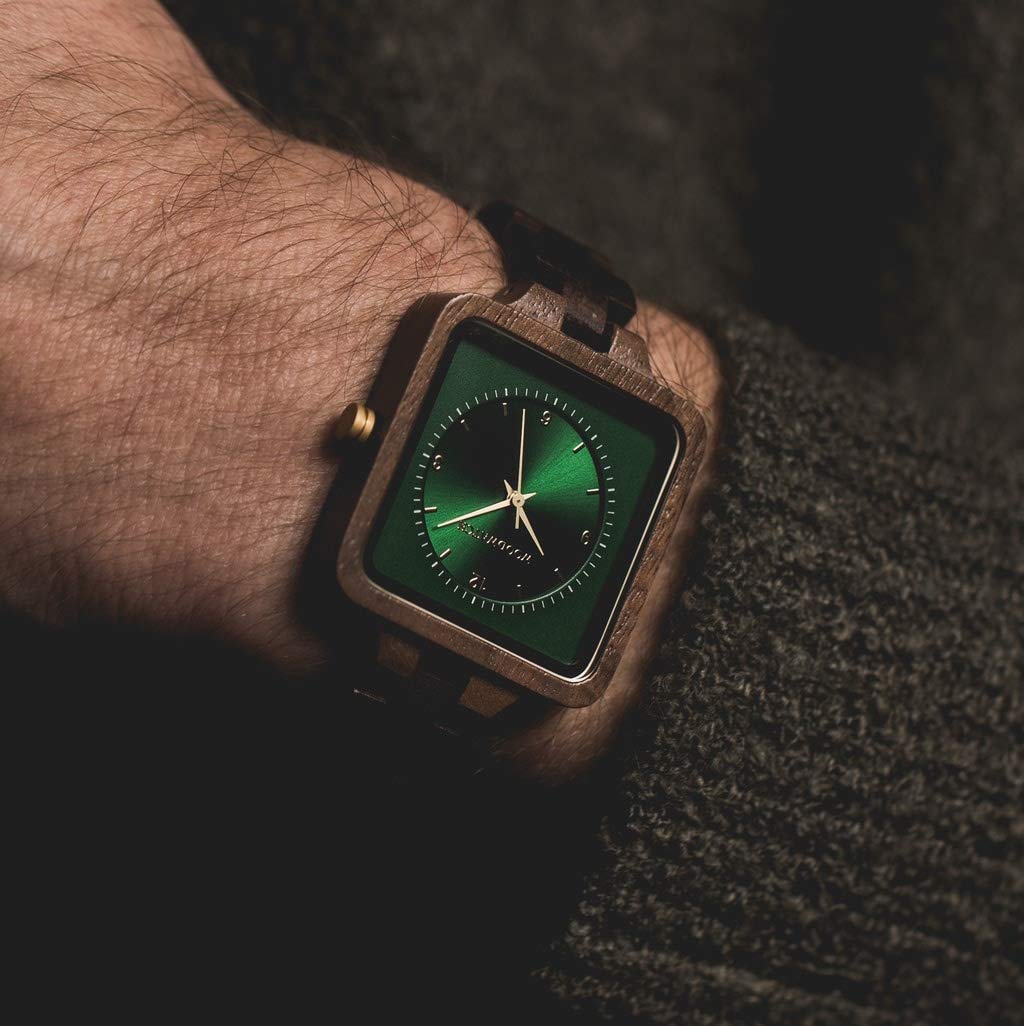 WoodWatch Classic Emerald Hill orologio legno quadrante verde