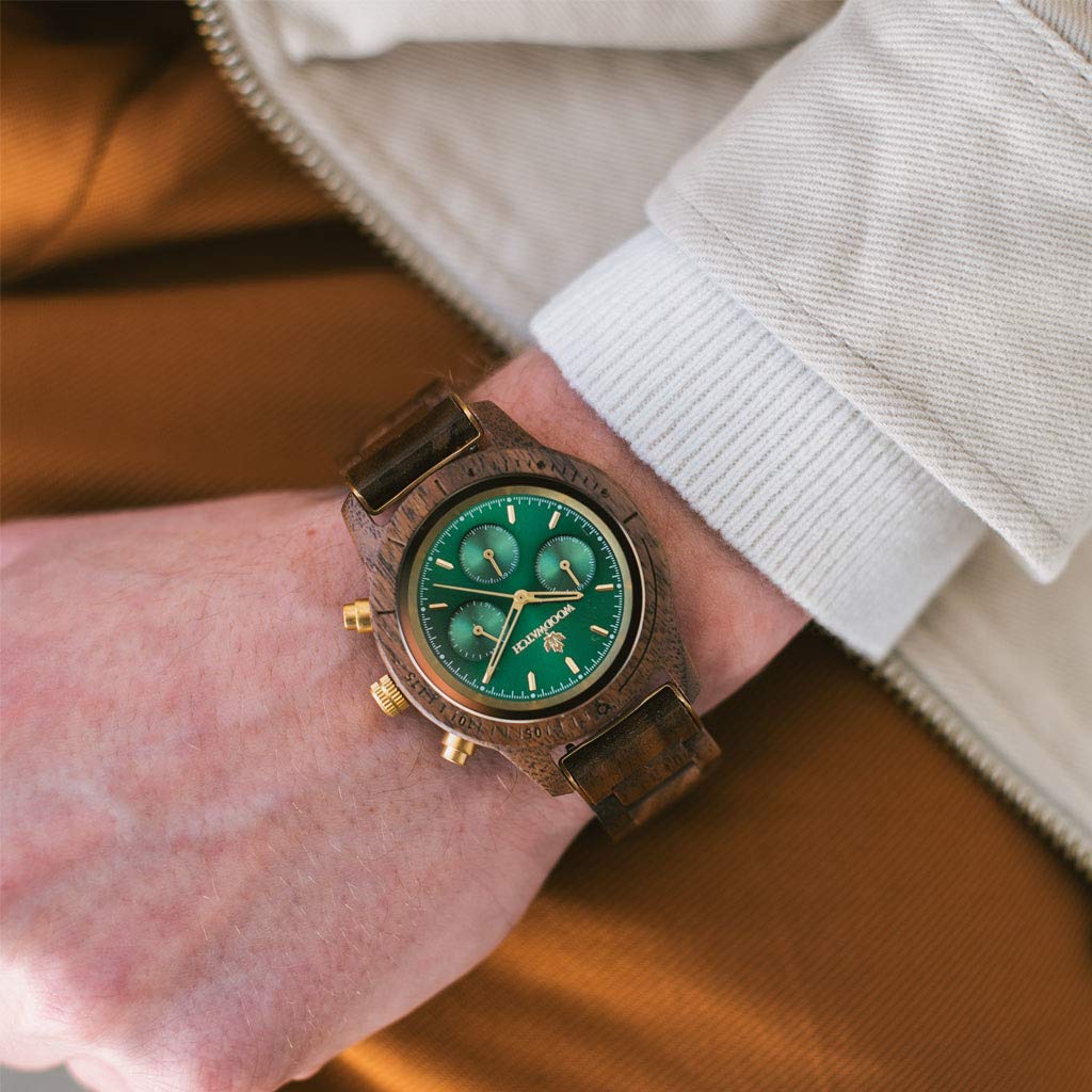 Woodwatch Classic Emerald Gold orologio cronografo legno 42 mm