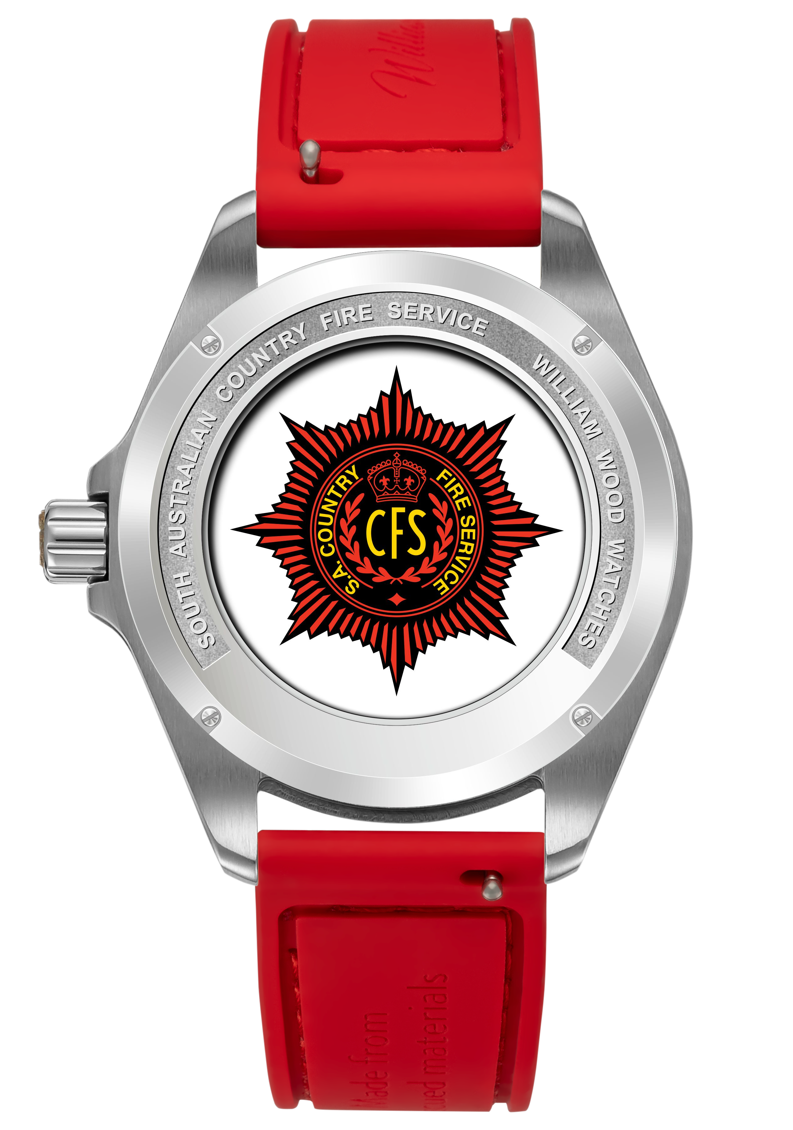William Wood Fire Department South Australian orologio rosso automatico