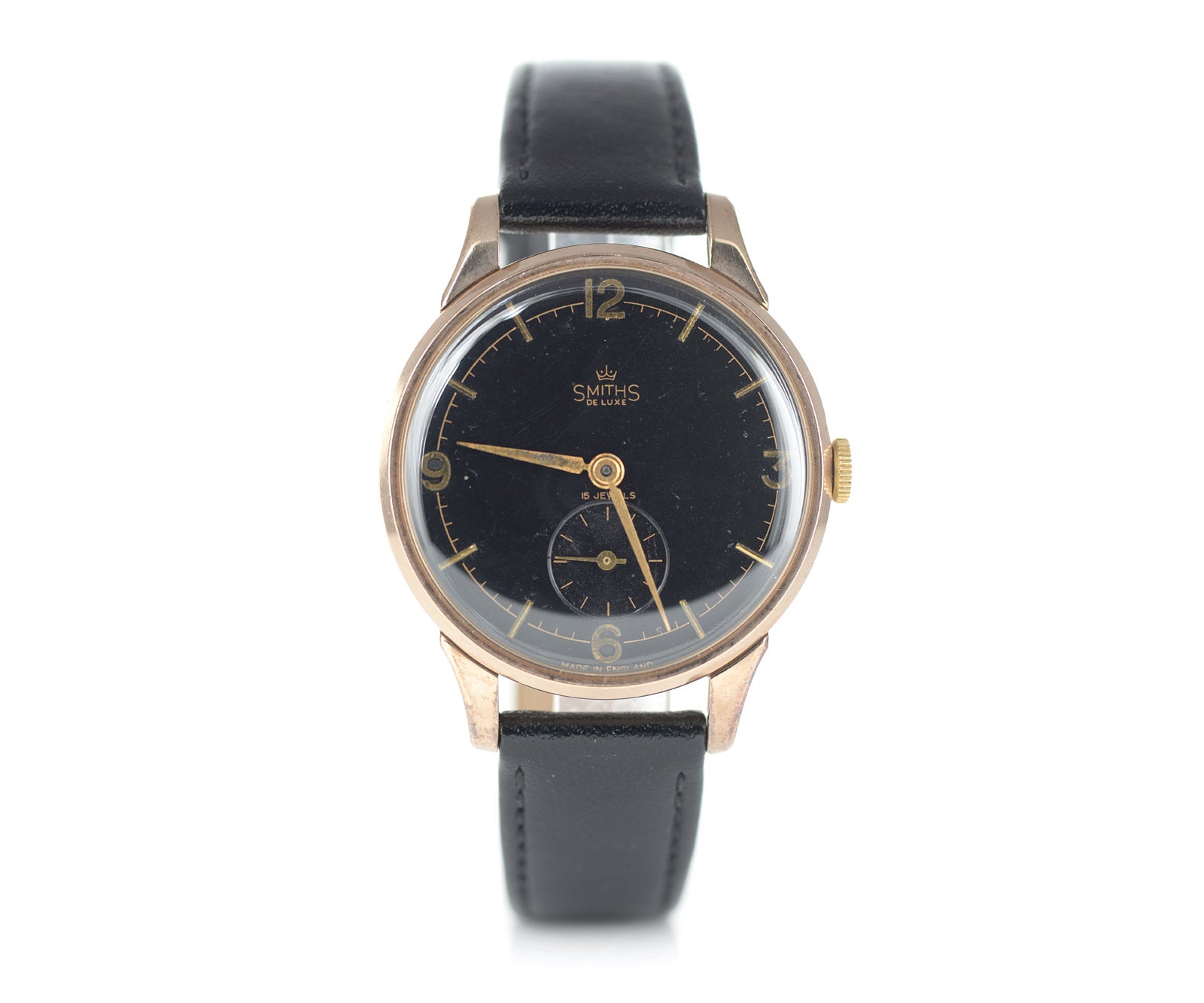 Smiths De Luxe Oversize orologio oro 9ct 35mm quadrante nero