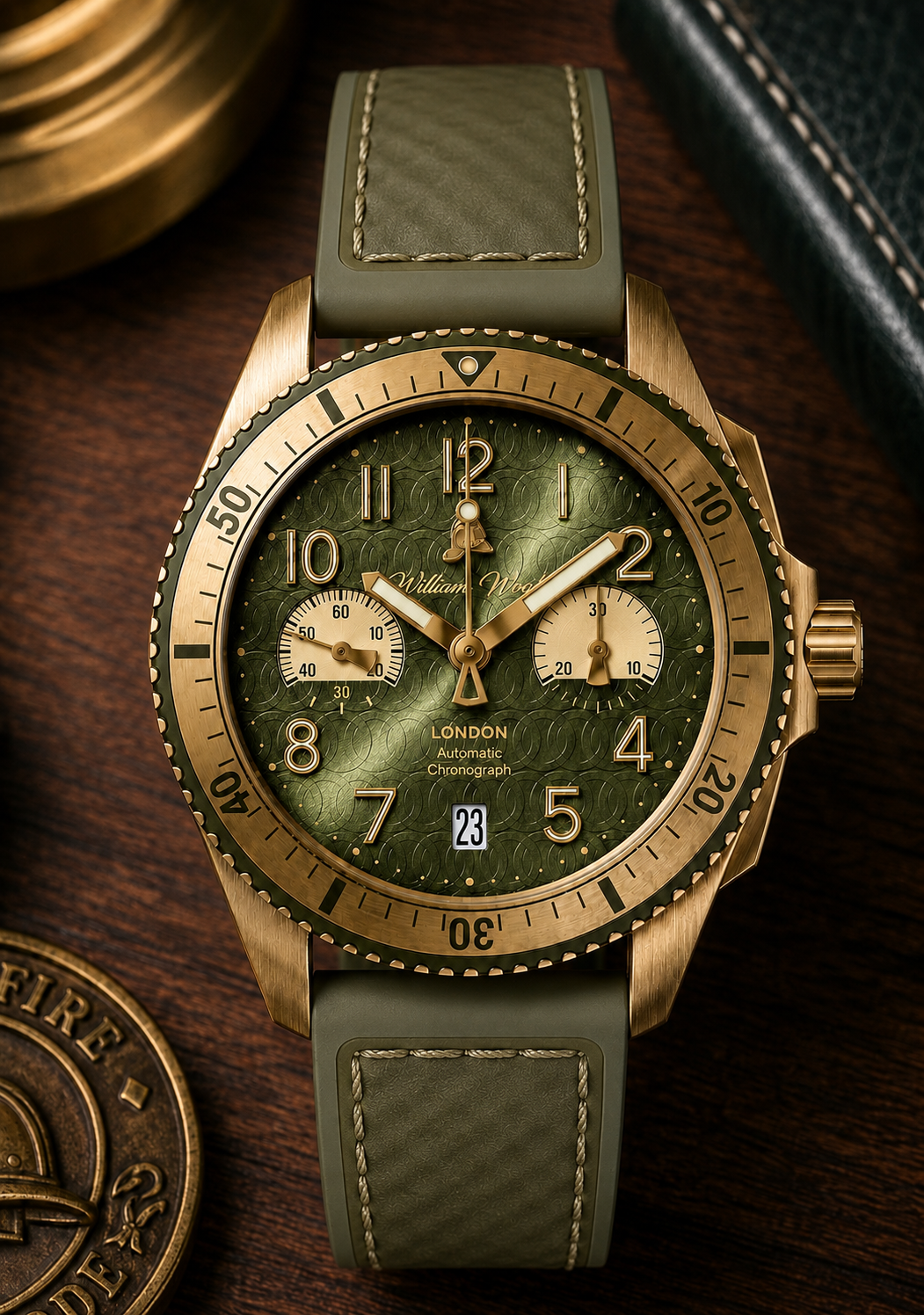 William Wood Triumph Custodian orologio cronografo verde oro