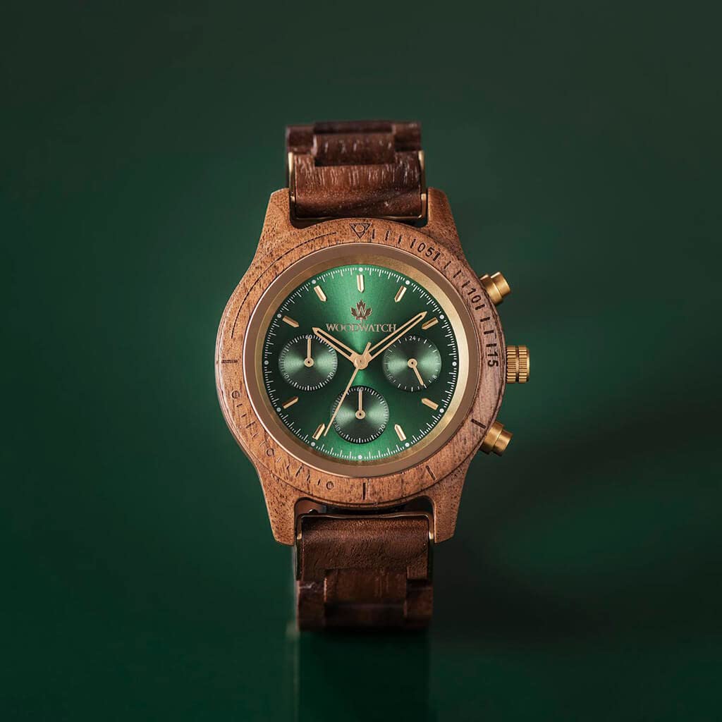 Woodwatch Classic Emerald Gold orologio cronografo legno 42 mm
