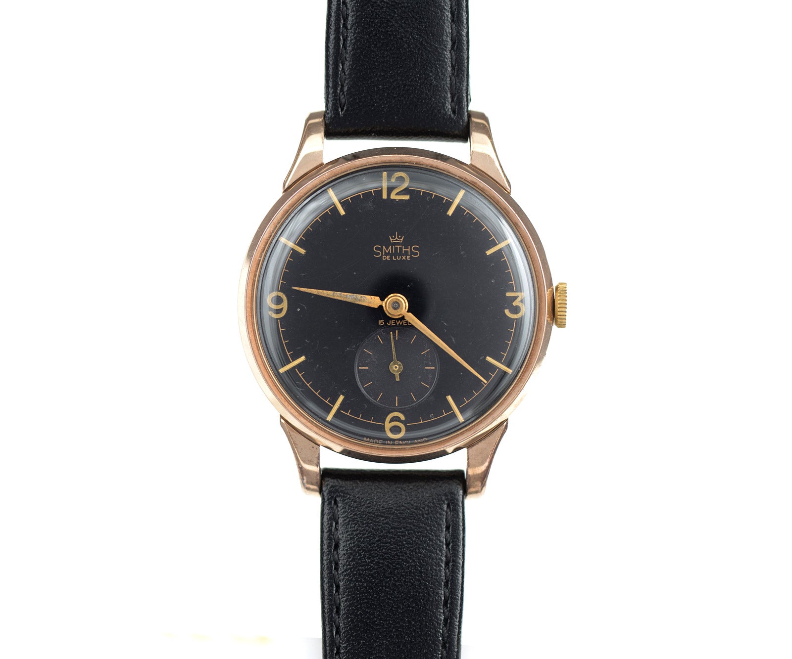 Smiths De Luxe Oversize orologio oro 9ct 35mm quadrante nero