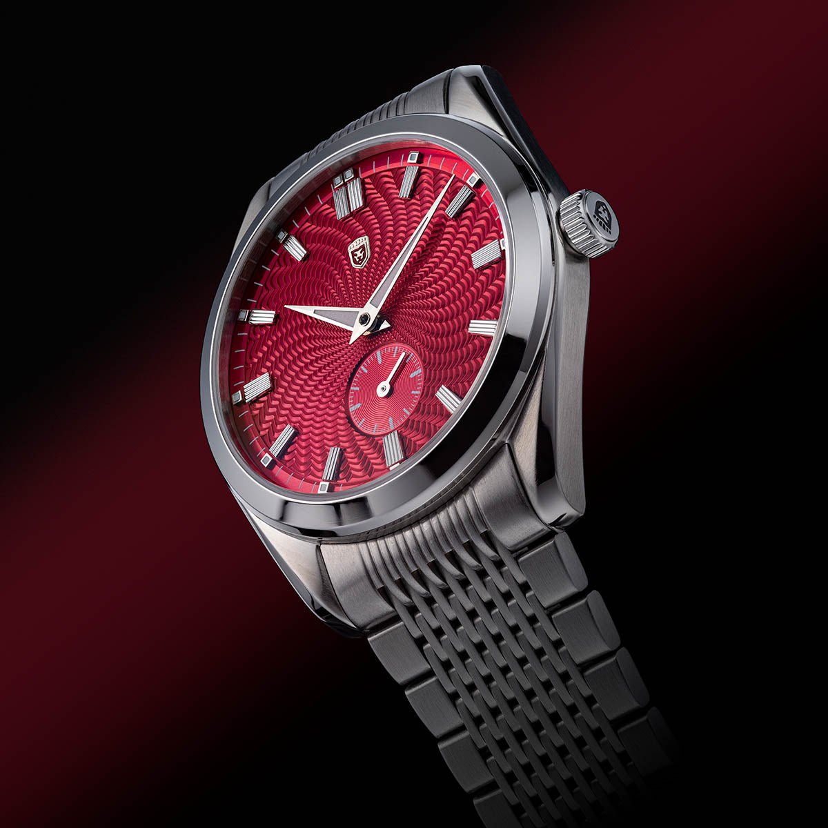 Heinrich Radiance Guilloche Swirl orologio bordeaux elegante