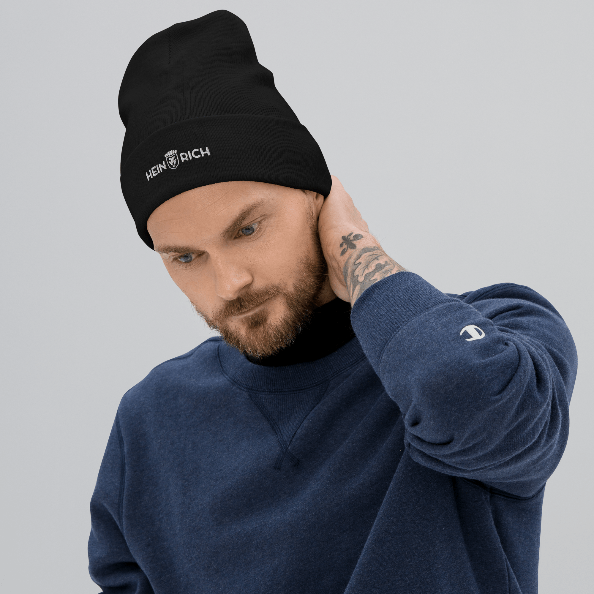 Heinrich Clothing Embroidered Beanie berretto nero cotone