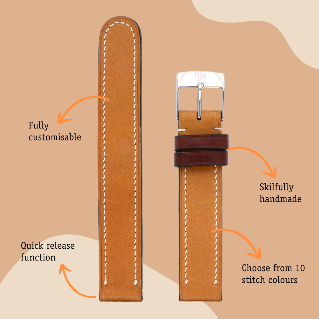 Mr Jones London Tan cinturino pelle vitello fatto a mano