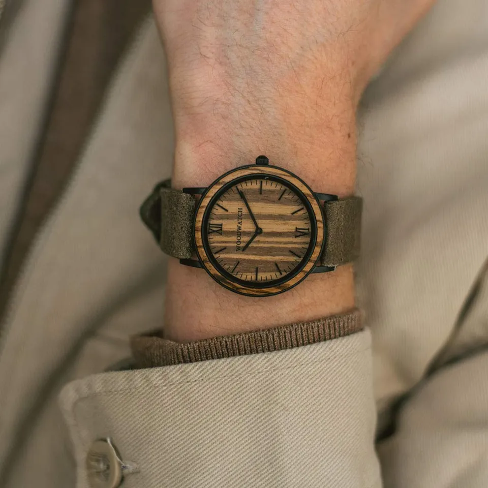 WoodWatch Classic Striped Zebra Khaki orologio legno 40 mm