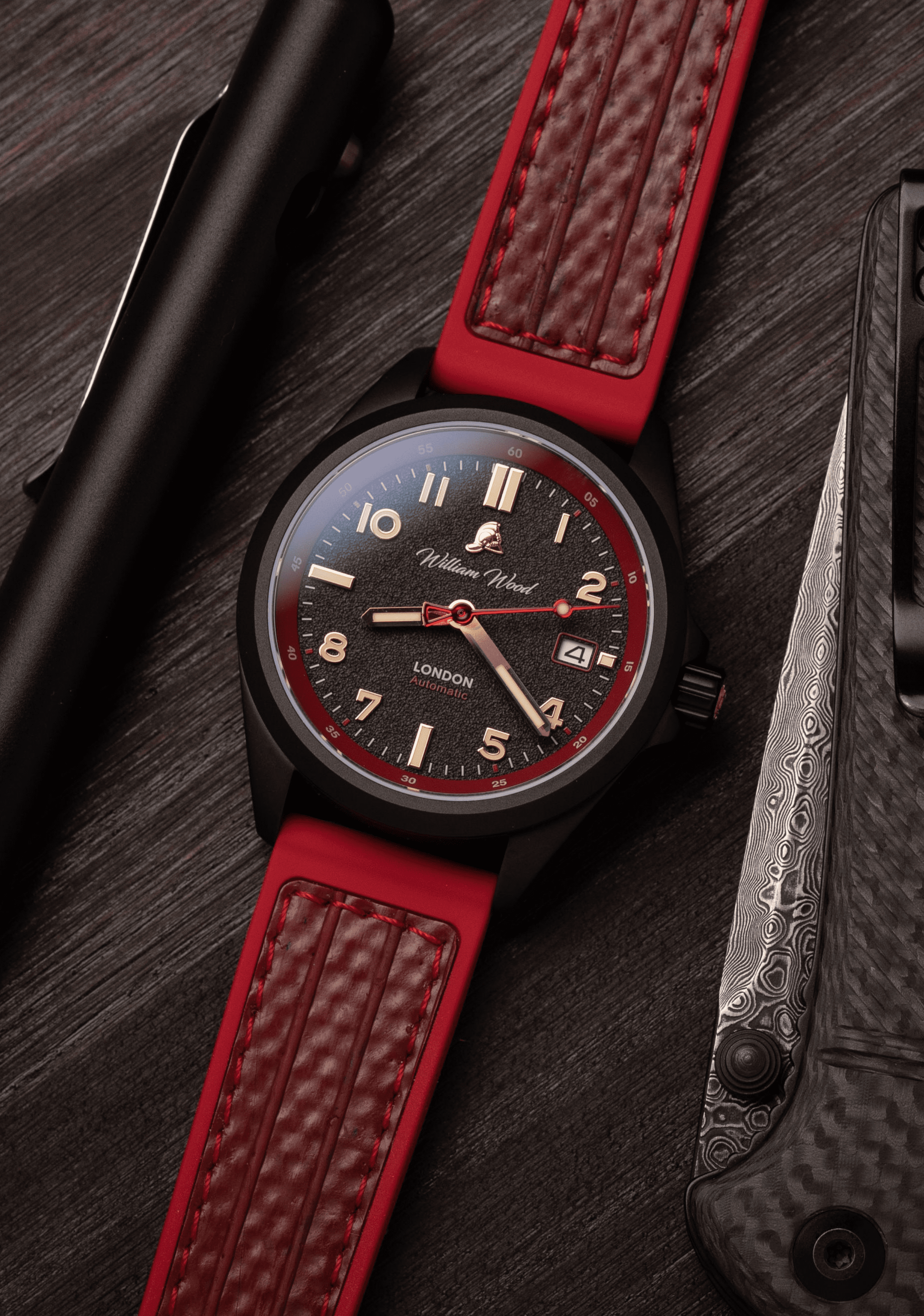 William Wood Fearless Red orologio 39mm PVD Red Fire Hose