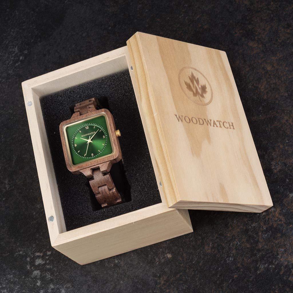 WoodWatch Classic Emerald Hill orologio legno quadrante verde