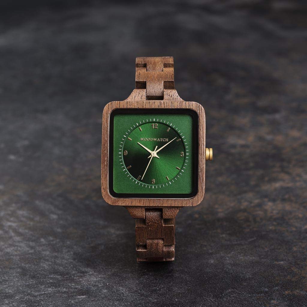 WoodWatch Classic Emerald Hill orologio legno quadrante verde