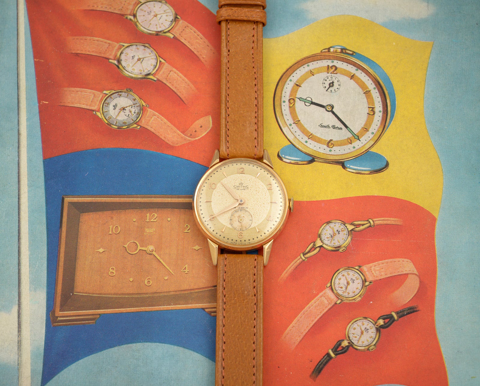 Smiths 18 carati orologio oro 35mm 18 rubini vintage