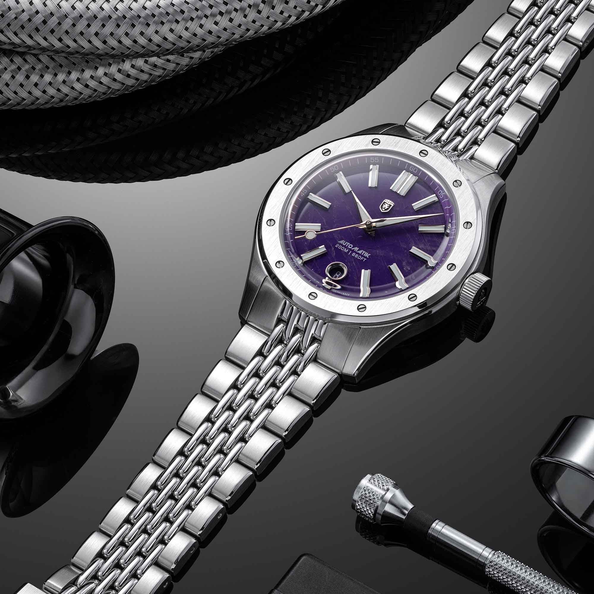 Heinrich Helicoprion orologio automatico ametista SW200-2