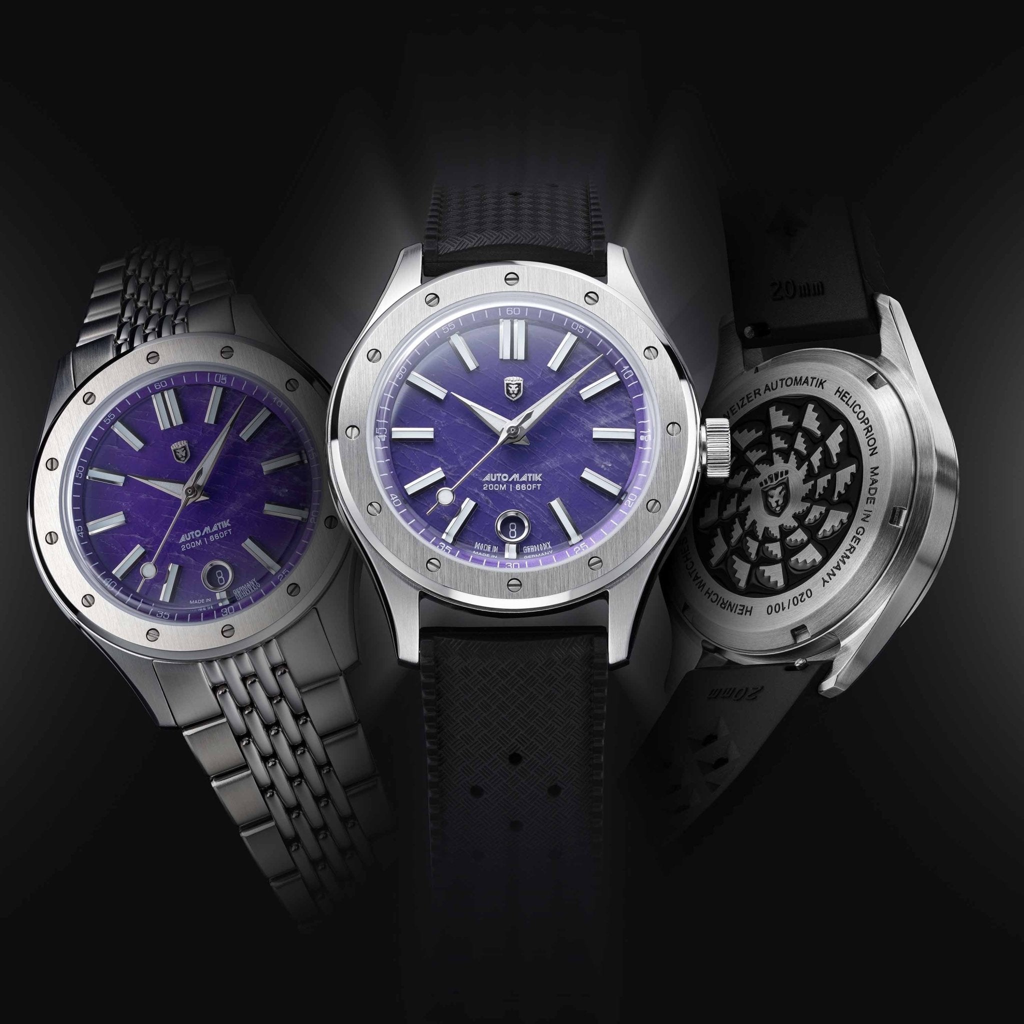 Heinrich Helicoprion orologio automatico ametista SW200-2