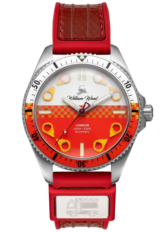 William Wood Fire Department South Australian orologio rosso automatico