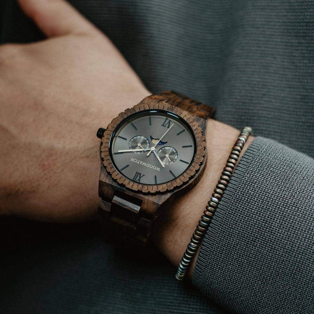 WoodWatch Classic Lunar Eclipse orologio legno nero quarzo